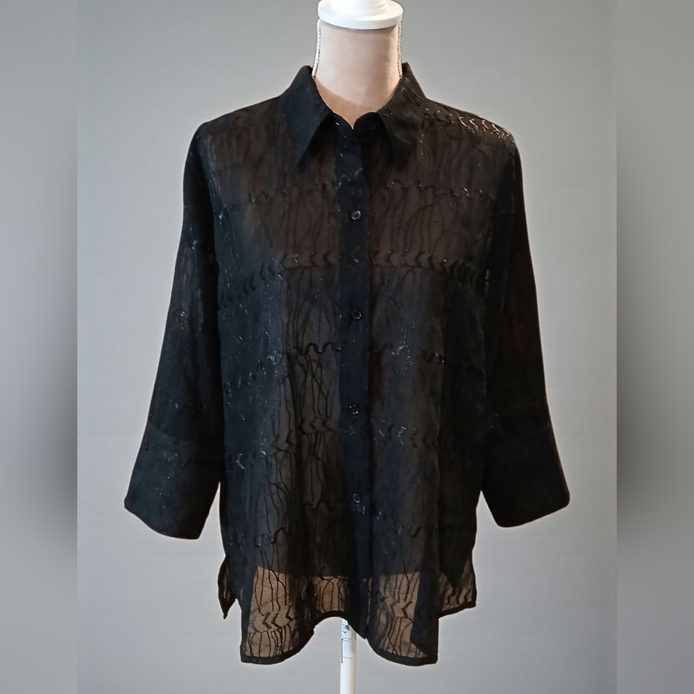 Apparenza Mesh Embroidered Womans Black Blouse 1x Plus Whimsygoth Gothic